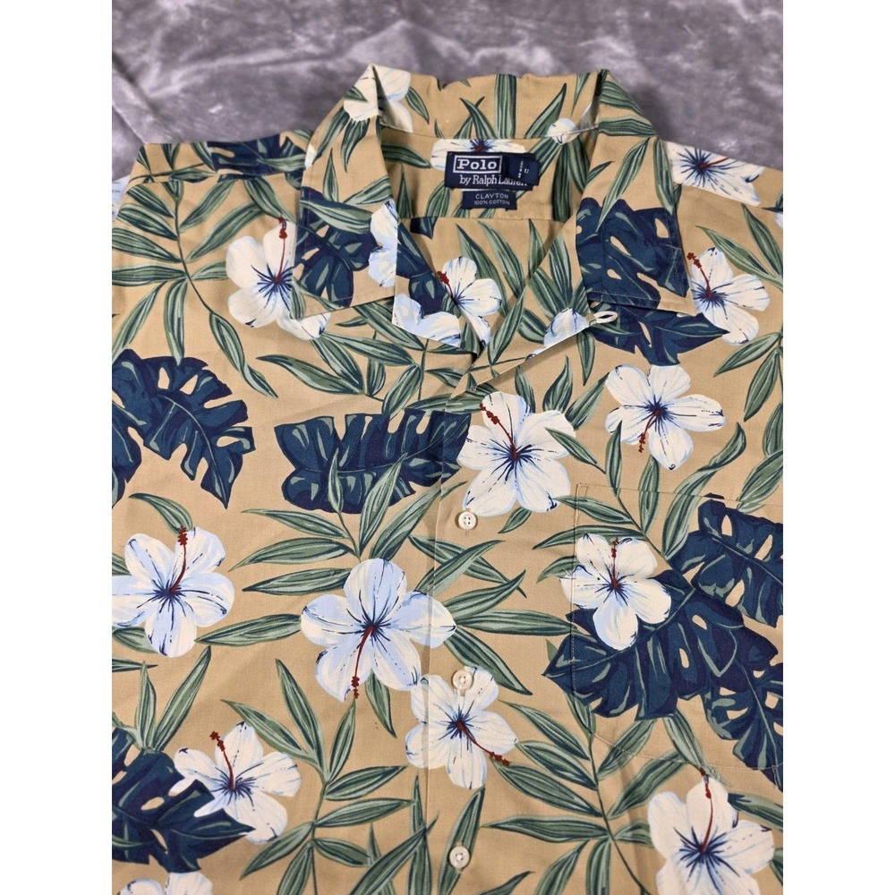 Vtg Polo Ralph Lauren Clayton Hawaiian Camp Shirt Hibiscus Floral Print Mens XL